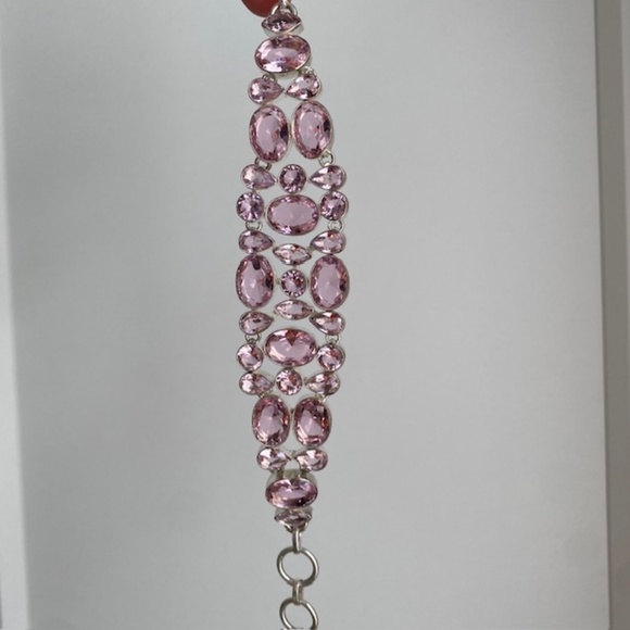 925 Stamped Silver Hand Crafted and Pink Kunzite Crystal Cabochons Bracelet - Picture 5 of 6